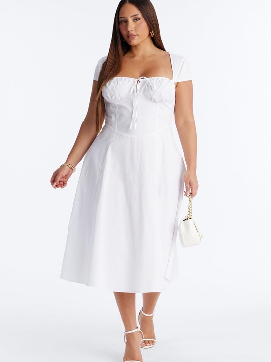 Fashion Nova Dresses & Skirts - NWT Fashion Nova White Square-Neck Midi Dress with Tie Detail 2X